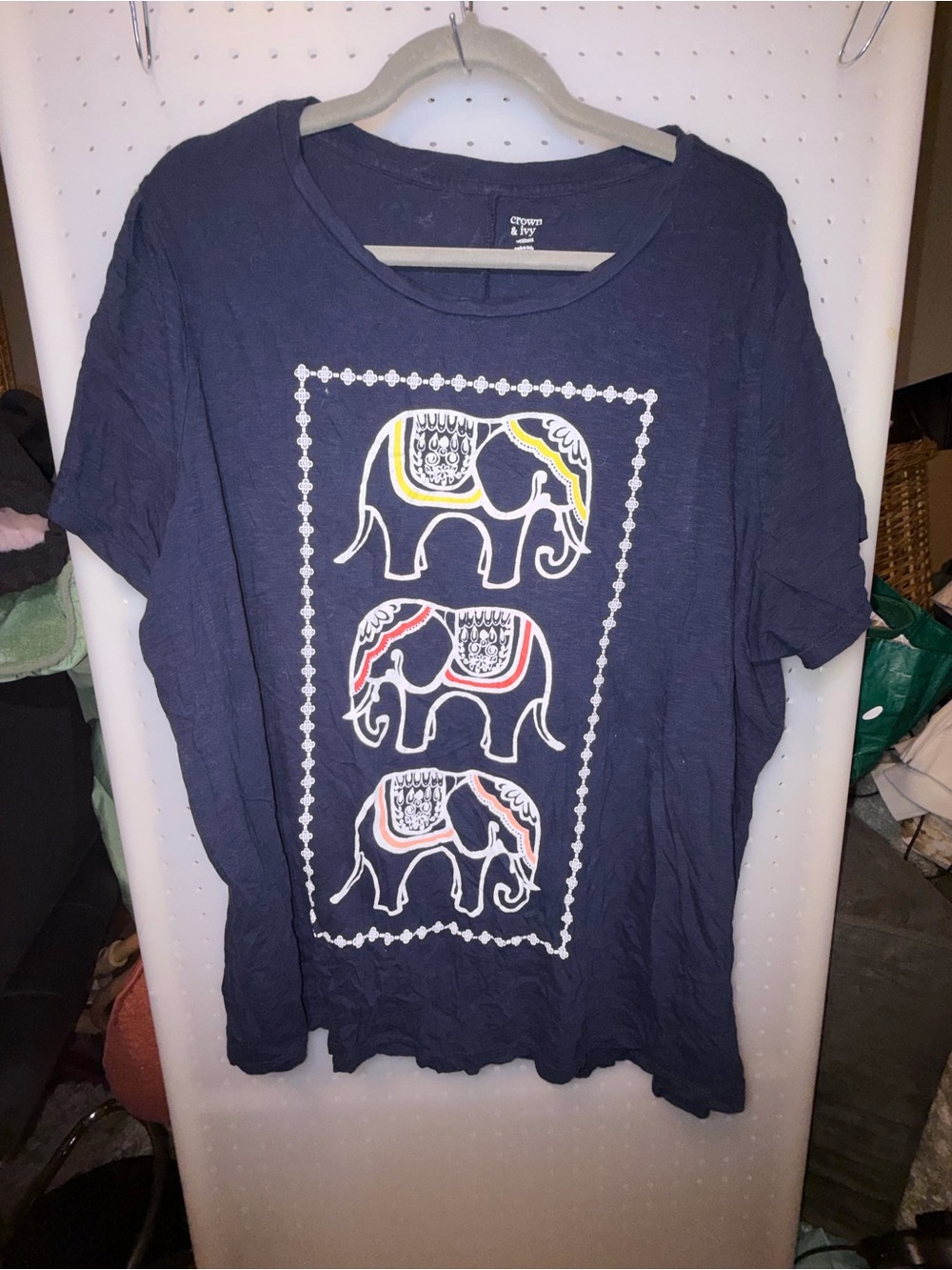 crown & ivy Navy Short-Sleeve Tee with Multicolor Elephant Panel